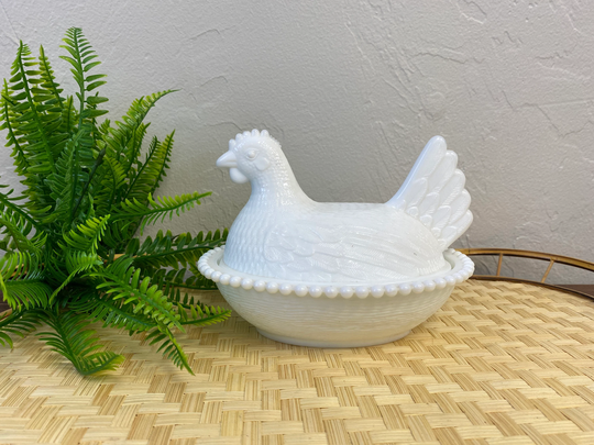 Vintage Milkglass Nesting Hen Salt Bowl/ Candy Dish