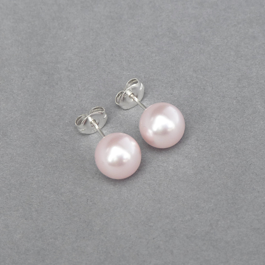 8mm Blush Pink Pearl Studs - Light Baby Stud Earrings For Weddings Pale Bridesmaids Gifts Powder Jewellery Women