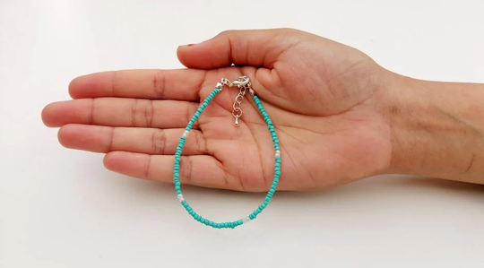 Turquoise & White Bracelet/Seed Bead Bracelet/ Boho Beaded For Women Summer Jewellery