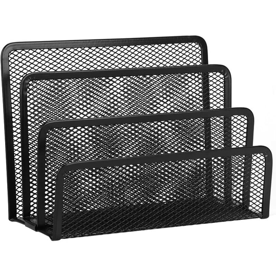 FVO - Metal Mesh Desktop Mail Organizer Small Letter Sorter Desktop File Holder Organizer with 3 Upright Vertical Compartments Office Home School