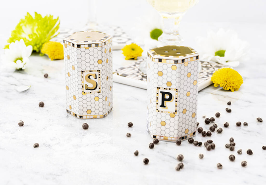 Ceramic Gold And Black Salt And Pepper Pots