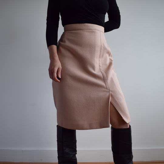 Vintage Powder Pink Wool Midi Skirt. Originally Women's Waist Size 28'. 80's Era