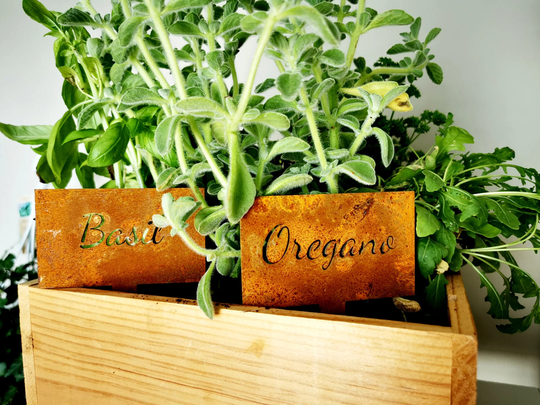 Herbs Signs. Metal Garden Outdoor & Indoor Herb Sign Corten. Rusty Signs, Personalized Custom Plant Signs