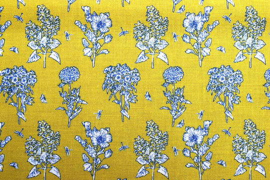 Herb Fabric , Yellow Floral Fabric, Garden Cotton Price By The Half Metre
