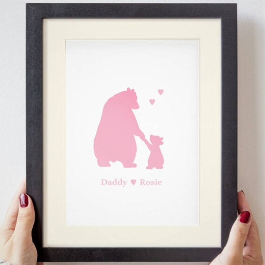 Personalised Bear And Cub Print, Powder Blue/Blue/White