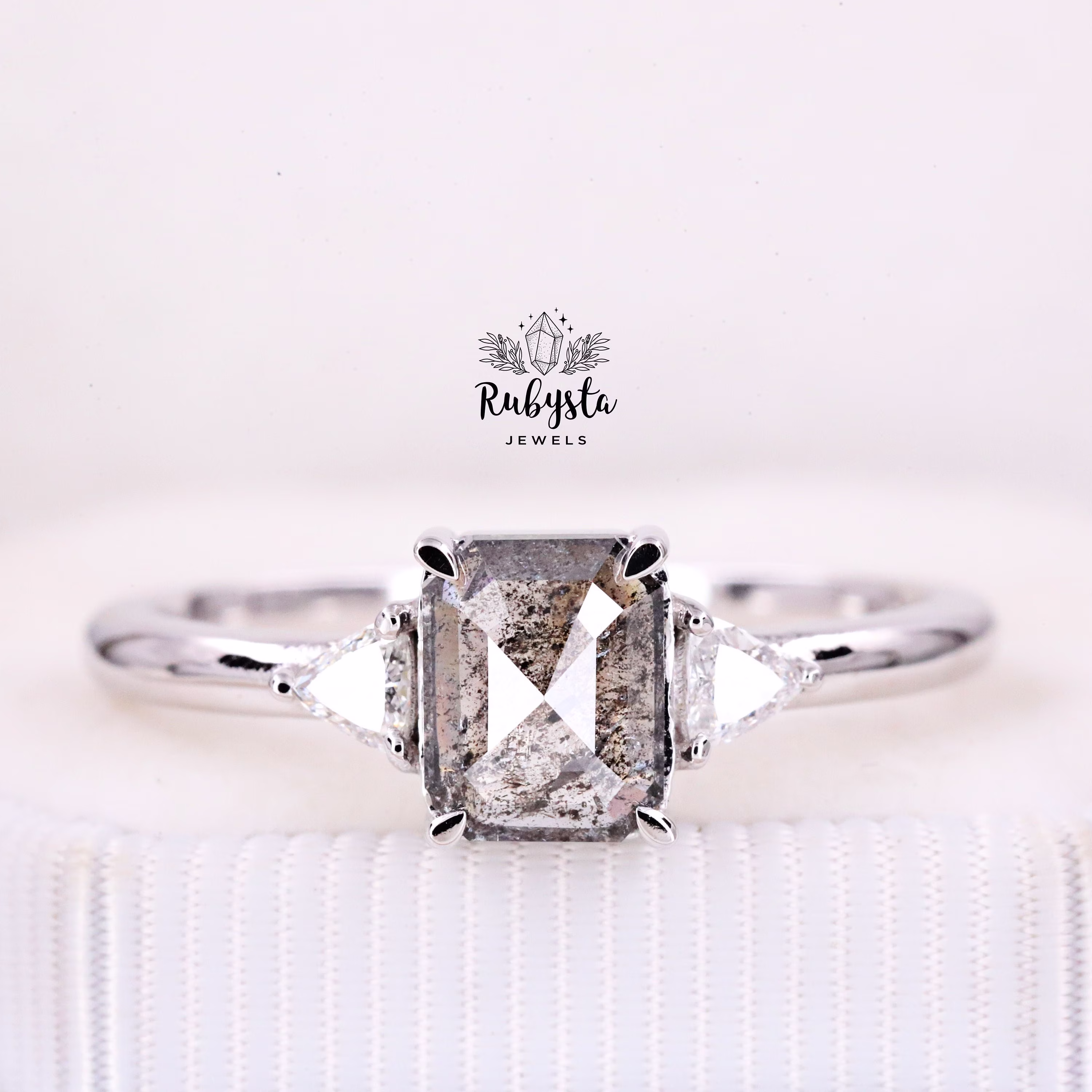 Salt & Pepper Diamond Ring | Engagement Emerald Promise For Gift