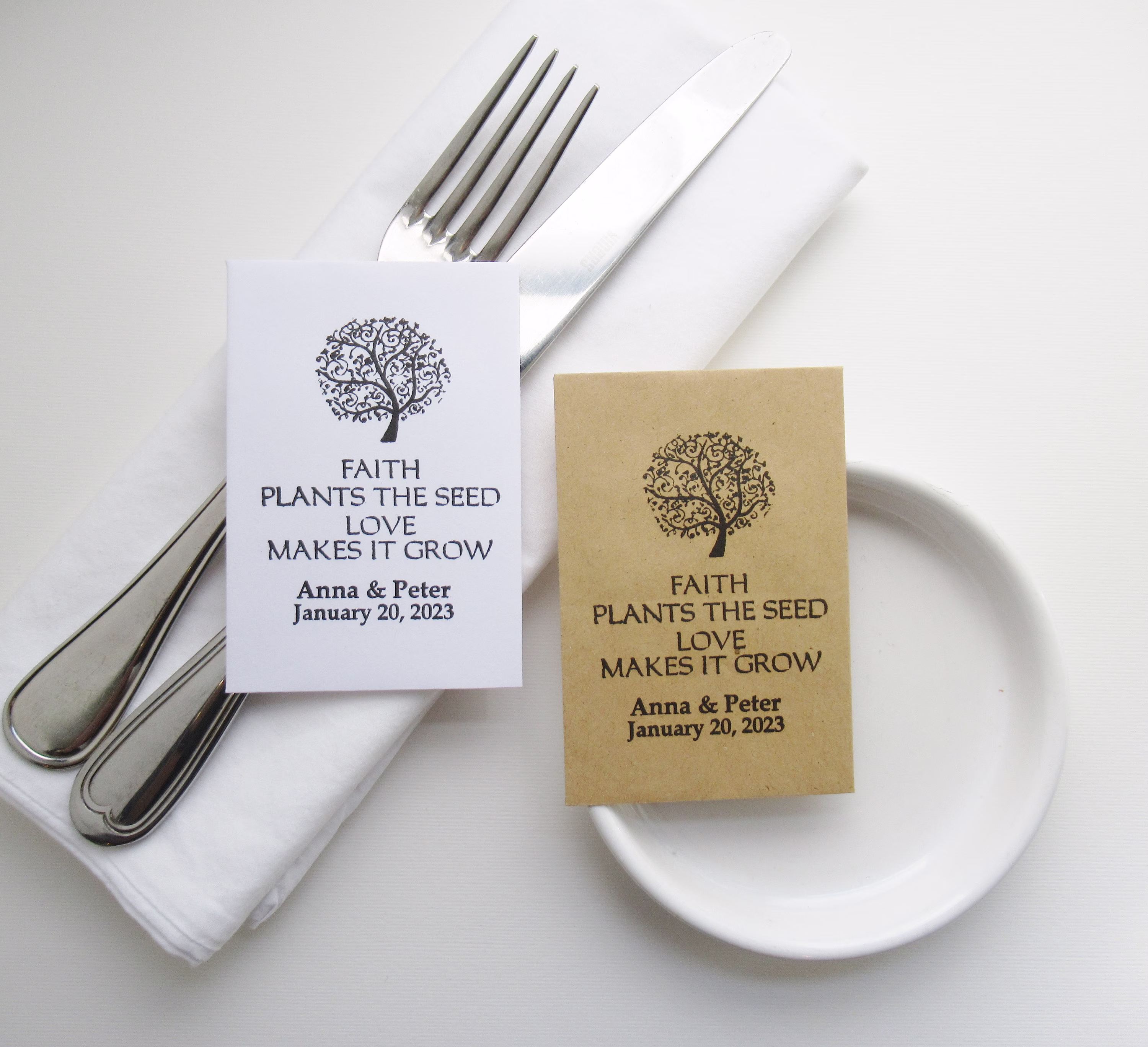 Diy Personalized Religious Seed Favors With Bible Verse, Faith Plants The Seed, Holy Cross, Dove Of Peace Or Tree Life