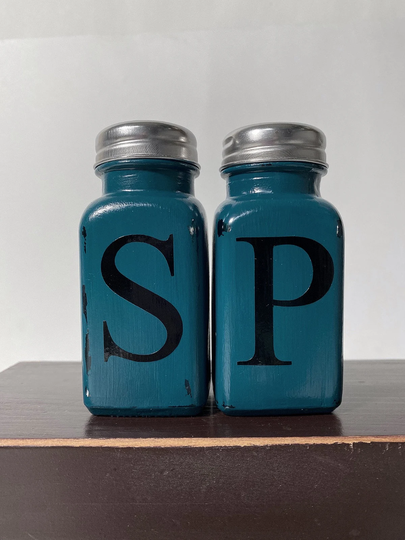 Rustic Salt & Pepper Shakers, Farmhouse Style, Kitchen Decor, Country Housewarming Gift, Painted Dark Teal, Distressed, Shabby Accent