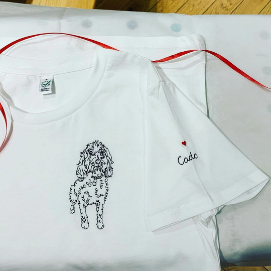 Pet Portrait Embroidered T-Shirt Organic Cotton, Mens & Ladies Sizes