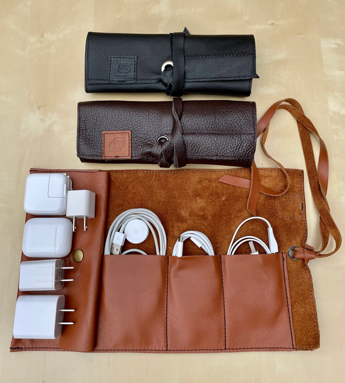 Leather Cable/Charger Organizer & Holder/Handmade/Personalized/Personalization/Brown/Caramel Brown/Black/Travel Cable Charger Organizer