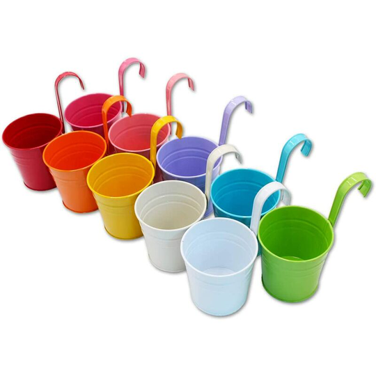 Set of 10 Metal Flower Pots Hanging Vase Planting Basket Without Drainage Hole, Garden Fence Balcony Decoration(10*10*8cm)