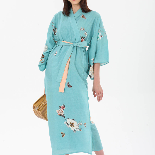 Kimono Dressing Gown Organic Cotton - Blue