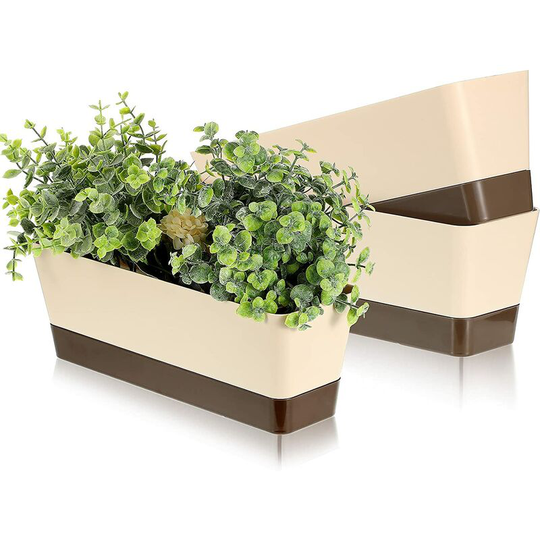 Briday - 3 Pieces Rectangle Window Box Planter 11.8 inch Window Sill Planter Pot Indoor Small Succulent Plastic Planter with Tray for Home Office