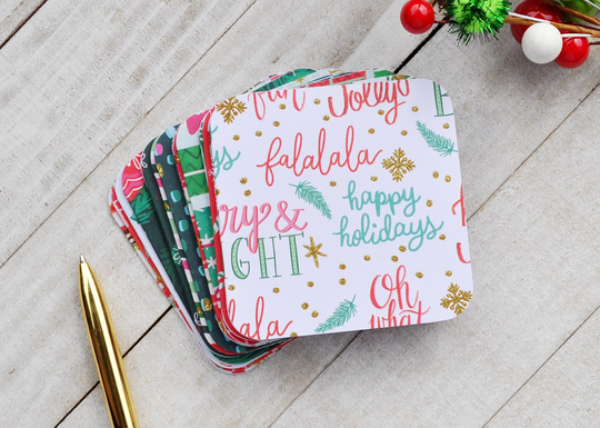 Small Assorted Christmas Cards, Gift Enclosure Mini Seasonal Blank Note Set Of 16