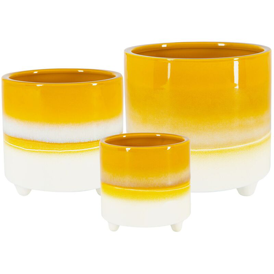 Nicola Spring Reactive Glaze Footed Plant Pots - 3 Sizes - Mustard