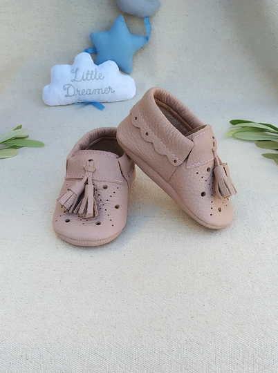 Bee Handmade Powder Pink Leather Shoes With Tassels Baby Moccasins Flexible Gift Shower Birthday Girl Boy