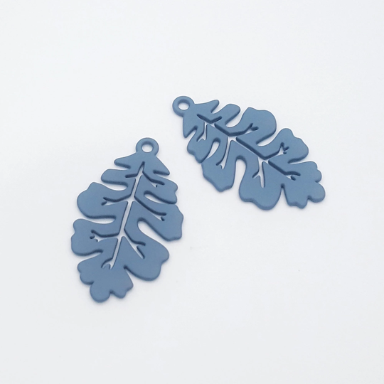 Denim Blue Earring Charms, Leaf Pendants, Powder Coated Metal Charms For Jewellery Making, Making Supplies, 2 Pcs