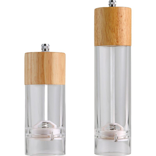 Premium Acrylic Salt and Pepper Grinder Set, Manual Salt and Pepper Mills- Wooden Shakers 5+8 (color box)