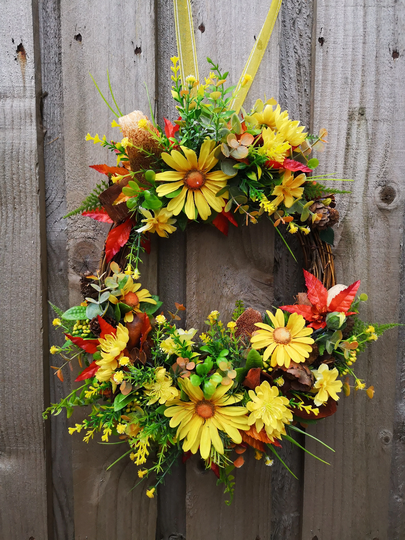 Artificial Autumn Door Wreath/All Season Decoration/ Autumn Wreath/ Flower Handmade Colourful UK Seller