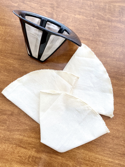 Coffee Filter, Organic Cotton Reusable Cloth Pour Over Zero Waste, Washable Eco Friendly Gift, #4 Cone