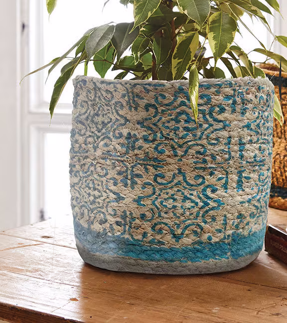 Braided Jute Plant Planter Pot Block Printed