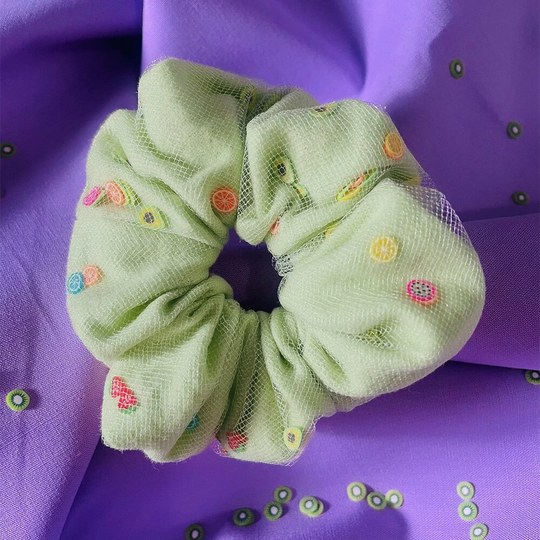 Double-Layered Green Tea Fruit Tulle Scrunchie