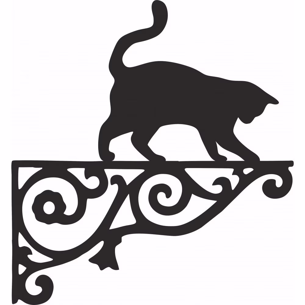 Cat On Edge Ornamental Hanging Bracket - Contemporary Basket Wall Mounted Decorative Garden Black