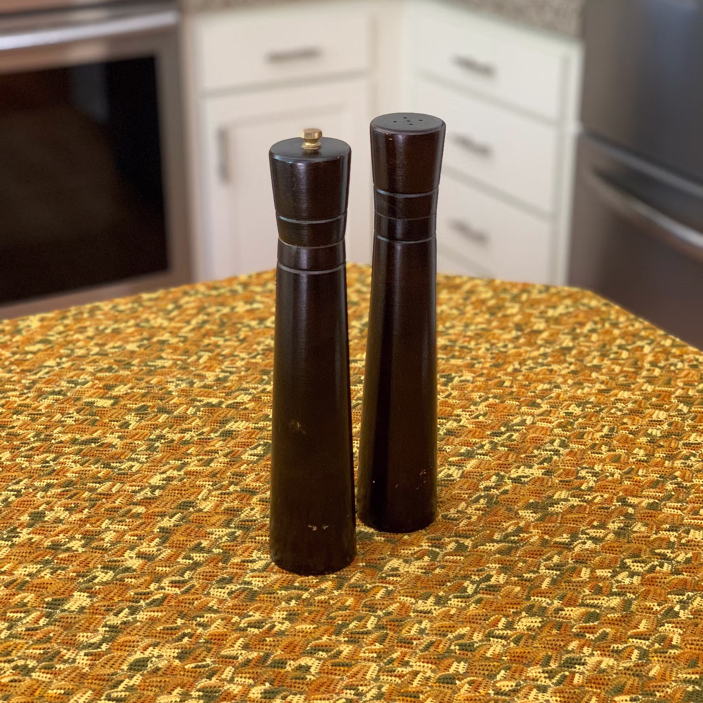 Set Of Midcentury Solid Wood Pepper Mill Salt Shaker Made in Japan | Peppermill Vintage Grinder
