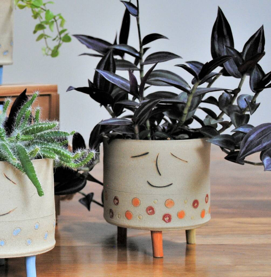 Smiley Face Personalised Ceramic Plant Pot With Dots