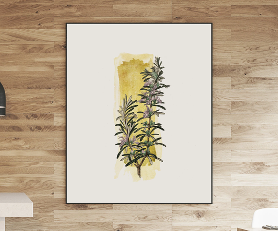 Rosemary Art Print With Gold Accents - Kitchen & Dining Room Herb Decor