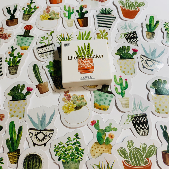 Decorative Planters Of Cacti Peelable Stickers ~ 45 Pieces Each Sticker Is Approximately 38mm