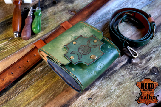 Leather Crossbody Bag - Triple Goddess Witch Symbol | 2In1 & Belt Pouch Purse Wicca Fashion Witch Herb Bag