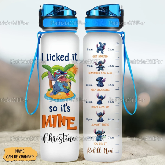 Customized Stitch Water Tracker Bottle, Cute 32Oz Tracker, Funny Bottles, Drinking Christmas Gifts