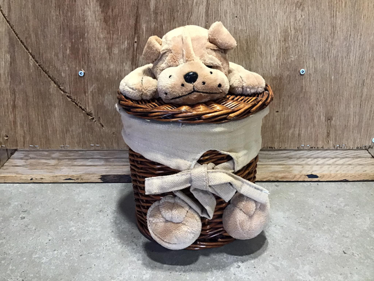 Round Wicker Organizer Basket, Storage Planter Basket With Lid Plush Dog