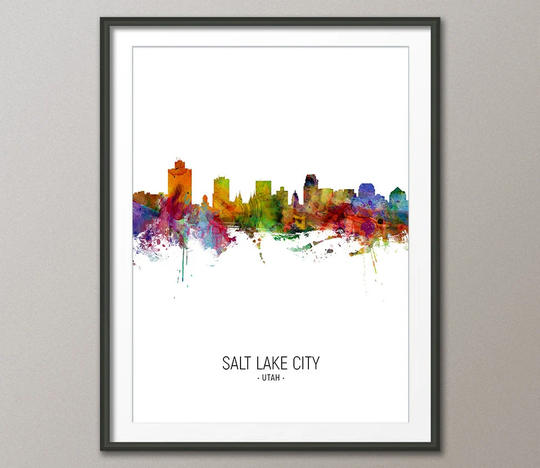 Salt Lake City Skyline, Utah Cityscape Art Print Poster Portrait | 5091