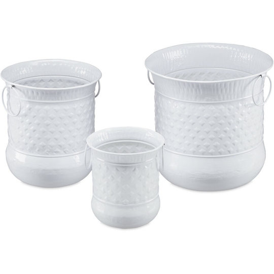Relaxdays - Set of 3 Antique Plant Pots, Decorative Planter With Handles, Vintage Design c, Outdoors, Iron, White