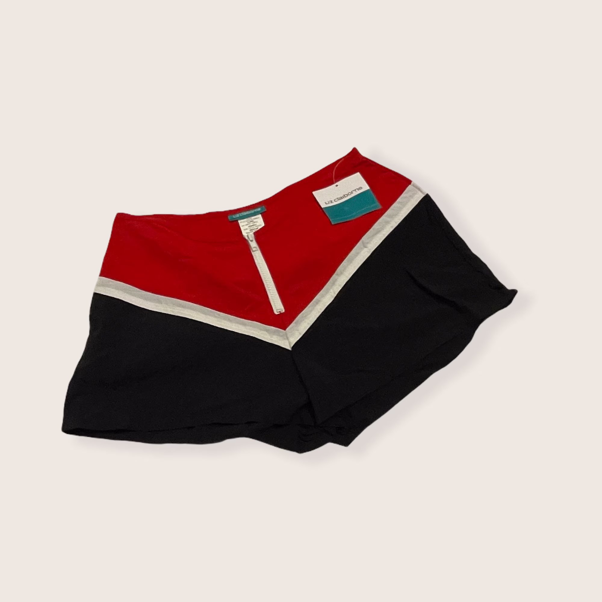 Vintage 90S Does 70S Deadstock Liz Claiborne Y2K Fashion Red Black White Color Block Board Shorts Size Small - Medium