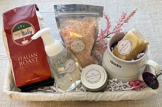 Coffee Gift Basket For Nana-Coffee & Spa Set-Italian Roast Coffee-Bath Salts-Body Butter-Soap-Gift Grandma-Christmas