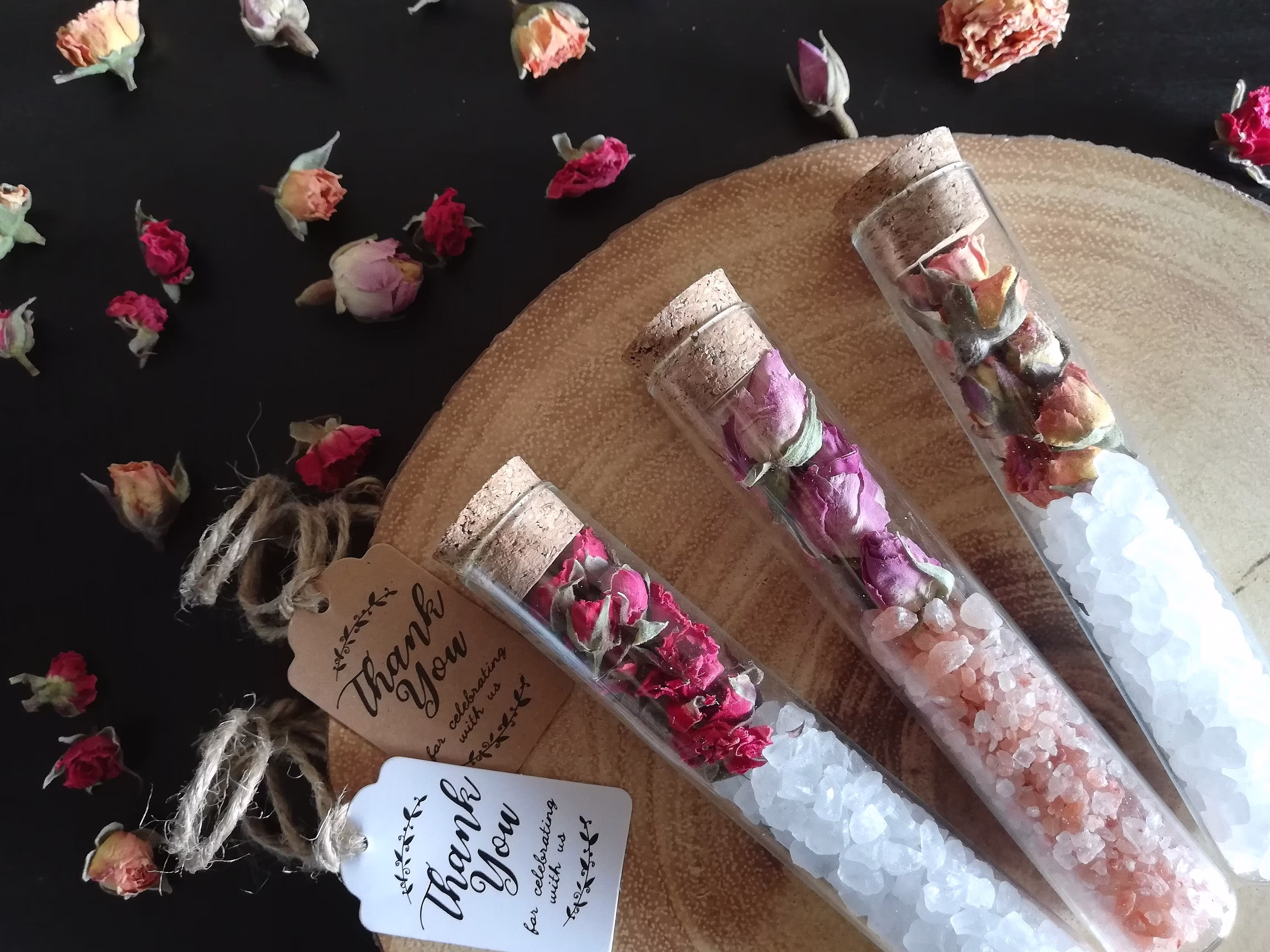Wedding Bath Salt Tube Gift/Favour/Guest - Rose Buds & Extra Coarse Salt/Himalayan Test Tubes Bridal/Thank You/Bridesmaid/Christmas