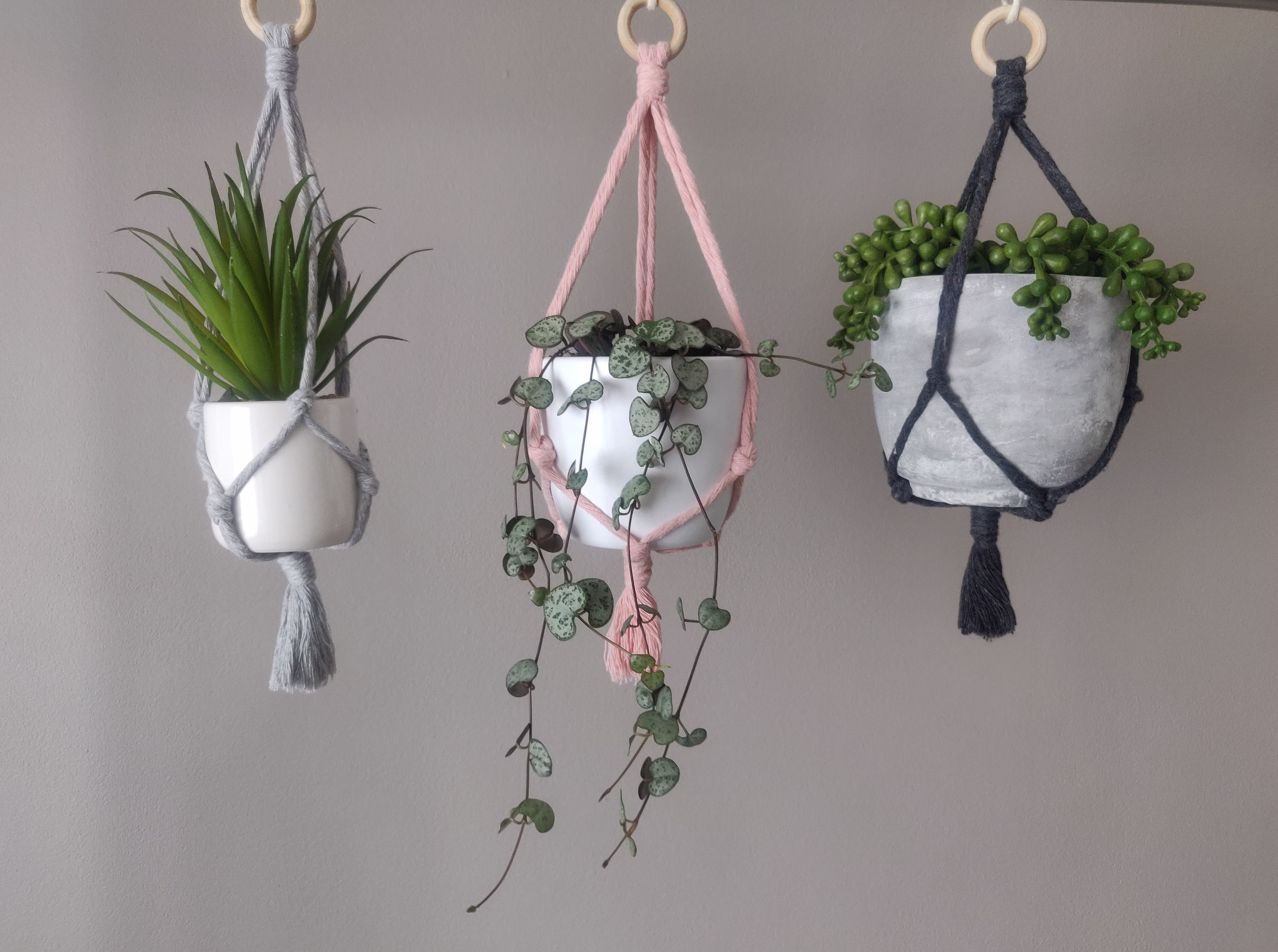Mini Macrame Plant Hanger, Short Hanging