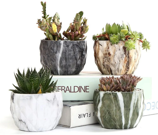 4 Pack Marble Flower Pots, Succulent Planters, Ceramic Pots With Drainage Hole, Modern Art Home Decor