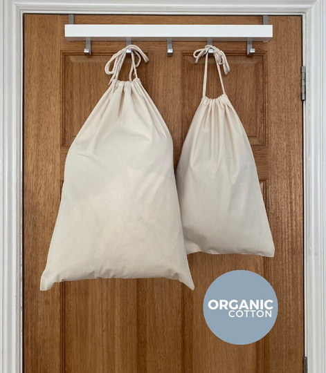 Organic Cotton Laundry Bag - Drawstring Laundry Bag, Natural Canvas Pouch, Shoe Bags, Groceries Bag