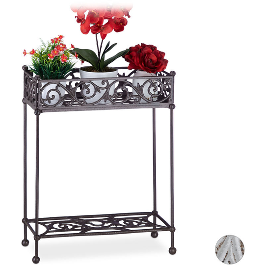 Flower Shelf, Cast Iron, Solid, 2 Tiers, Shabby Look, Country Style Planter Stand, hwd: 72x53x22, Brown - Relaxdays