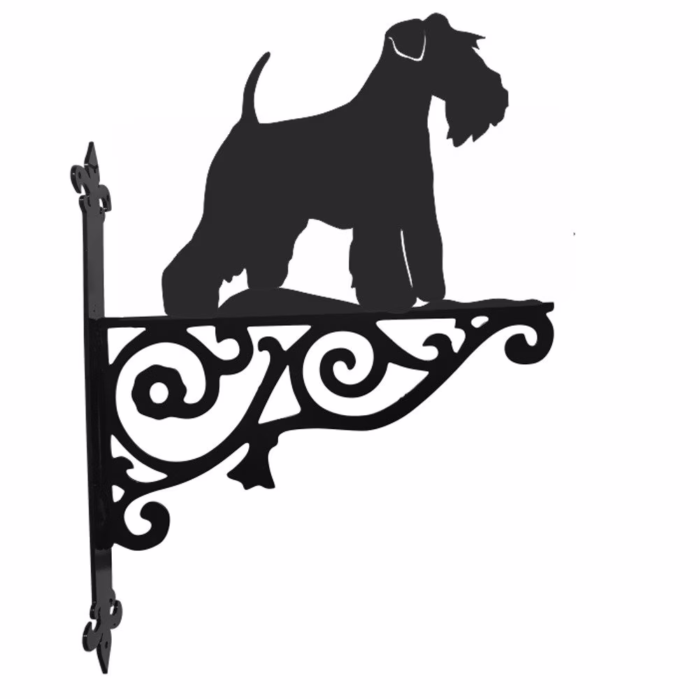 Miniature Schnauzer Ornamental Hanging Bracket - Contemporary Basket Wall Mounted Decorative Garden Black