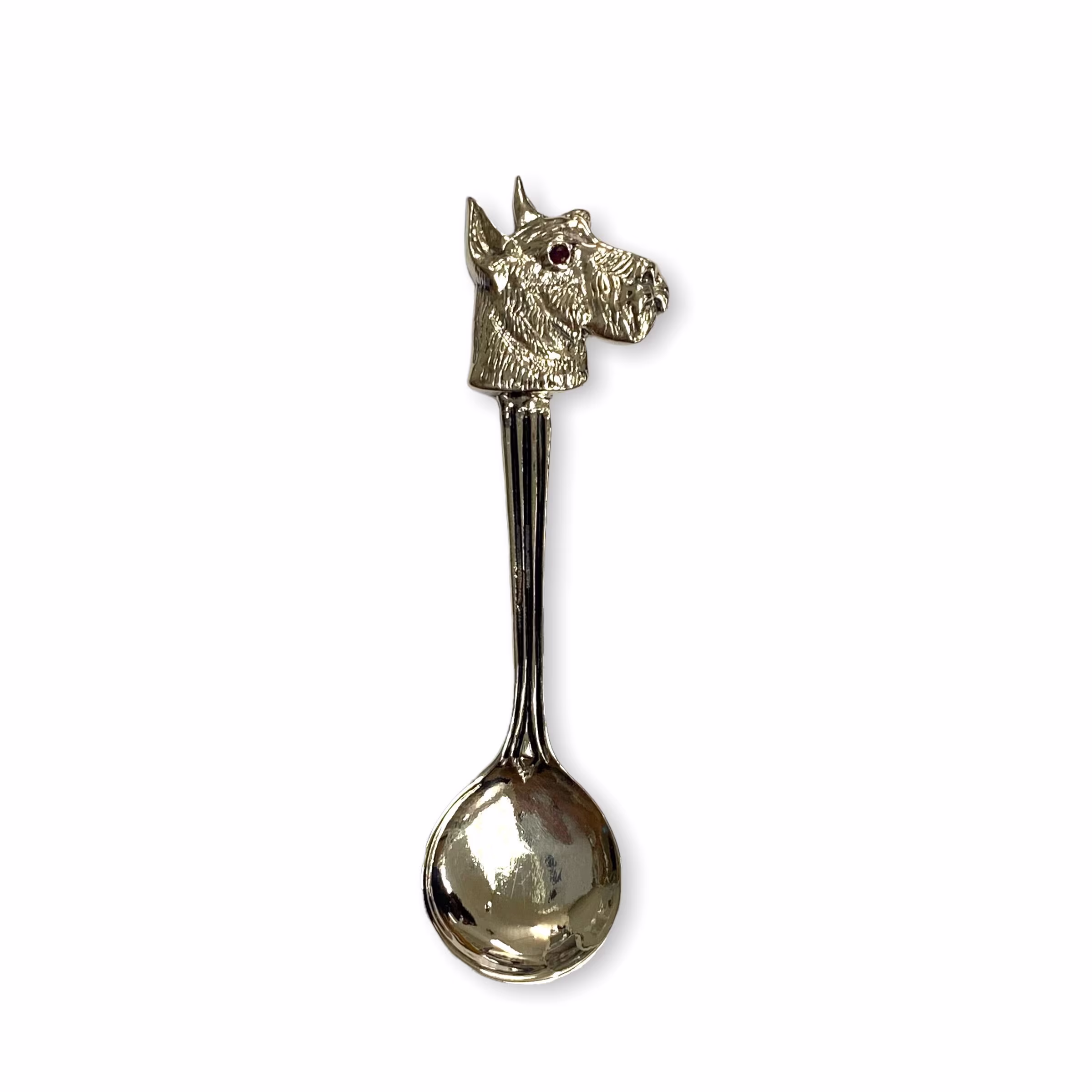 Victorian Style Scottish Dog Head Salt Spoon/Pendant With Ruby Stone 925 Sterling Sliver