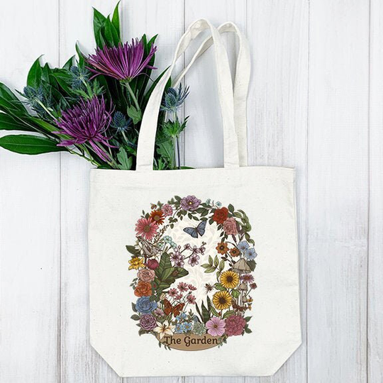 The Garden Tarot Eco Friendly Organic Cotton Canvas Reusable Tote Bag, Gardening Gift, Floral Market Shopping Cute Sustainable Gift