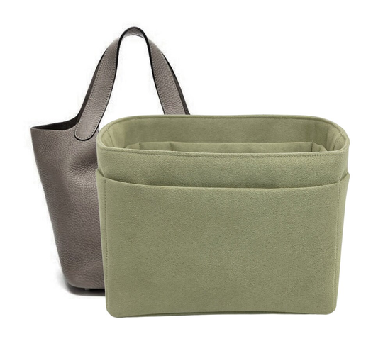 Picotin 18 Organizer, Purse Organizer Insert, Olive Faux Suede Fabric, Soft & Smooth Lightweight, Sturdy, Washable, Gift For Women
