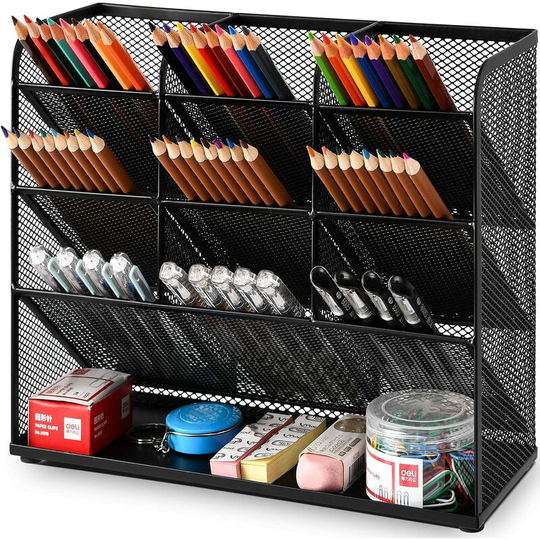 FVO - Mesh Desk Organizer, Multifunctional Pen Holder, Desktop Pen Organizer, Desk Stationary Organizer, Home Office Art Supplies Storage Rack (Black)