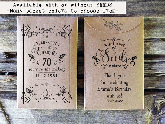 Personalized Birthday Party Favor Seed Packets, 30, 40, 50, 70, 80, 90 Birthday, Rustic Birthday Favor For Guests, Custom Seed Packets