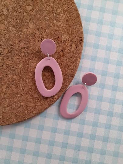 Light Dusty Pink Organic Oval Earrings - Autumn Polymer Clay Block Colour Donut